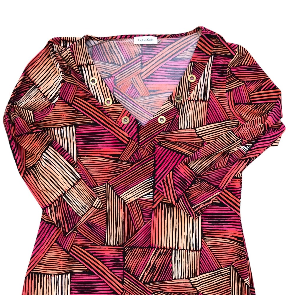 Calvin Klein Women's Fuschia VNeck Colorful Career Office Sheath Midi Dress 8 - Picture 6 of 11